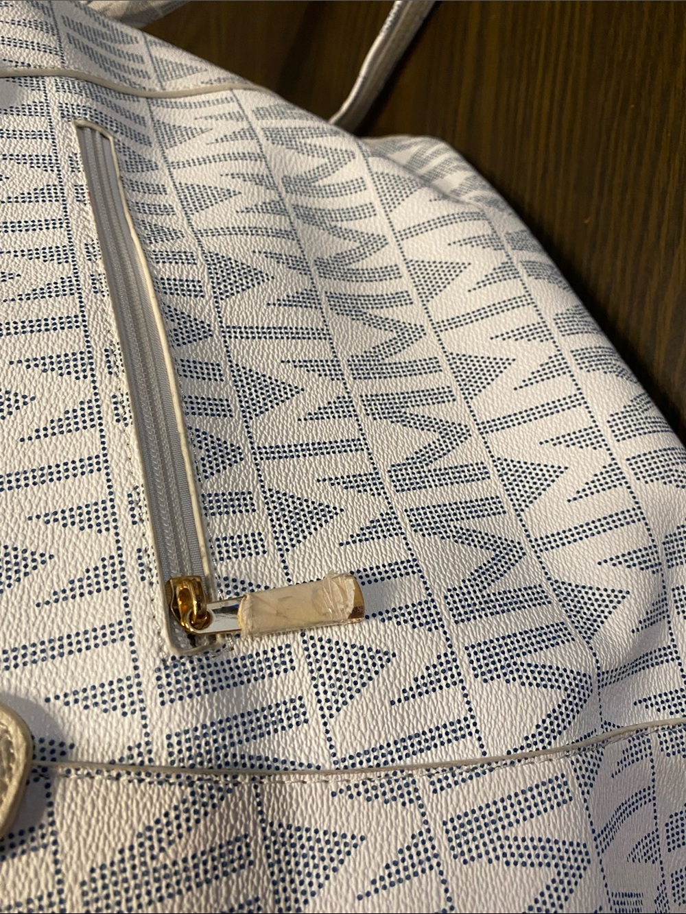 White Patterned Women's Satchel Bag with Gold Accents - Picture 9 of 10
